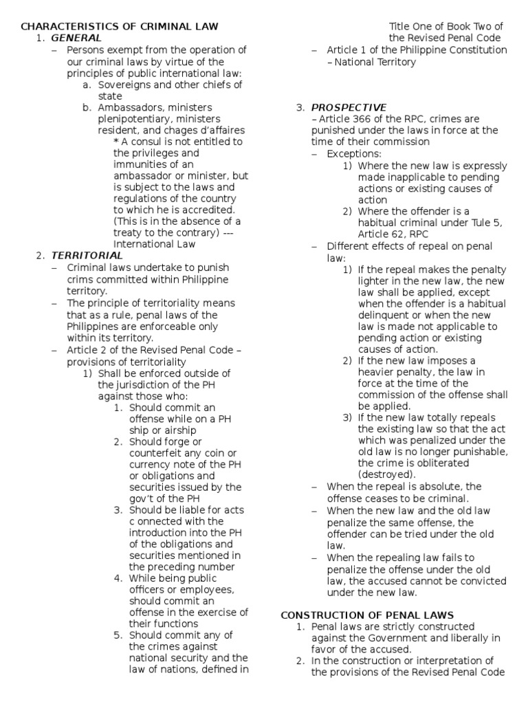CRIMINAL LAW - Characteristics of Criminal Law - Chapter 1 | Download ...