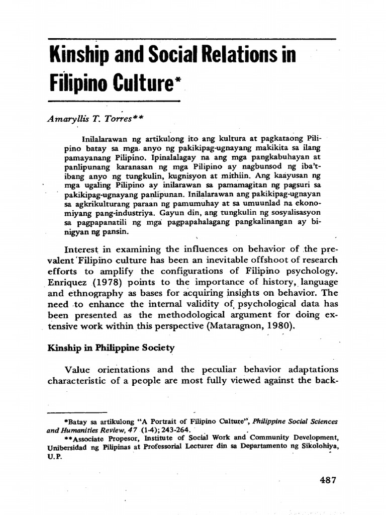 Kinship and Social Relations in Filipino Culture | PDF | Kinship ...