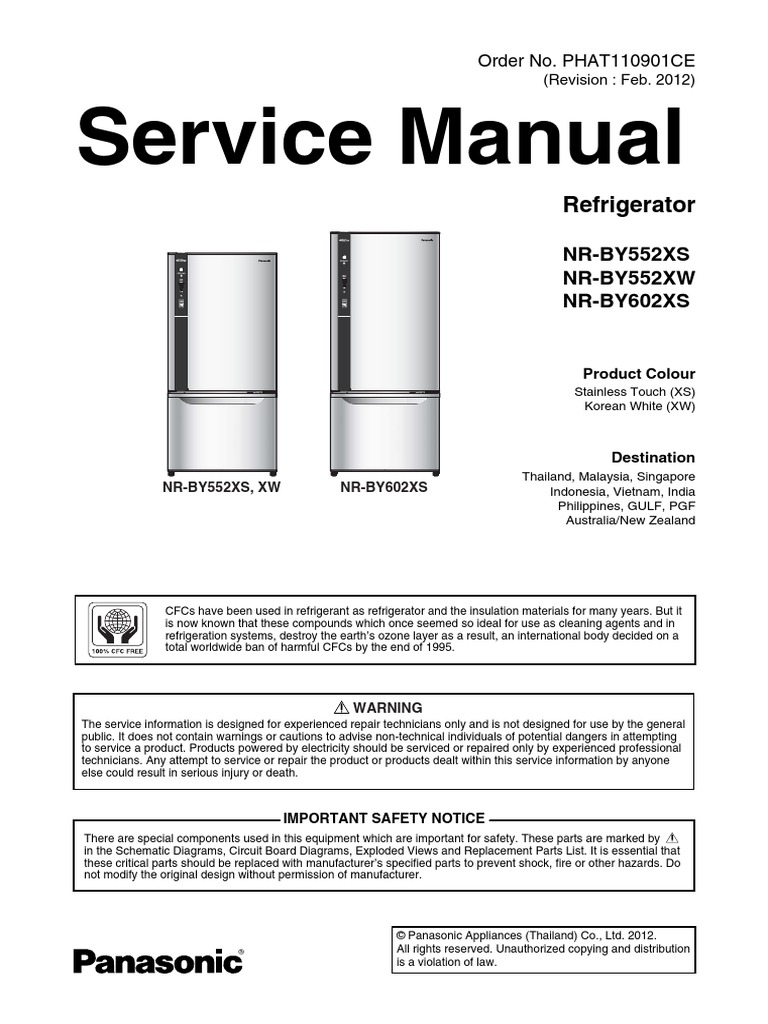 Panasonic Freezer NR-By552 Service Manual | Refrigerator | Manufactured