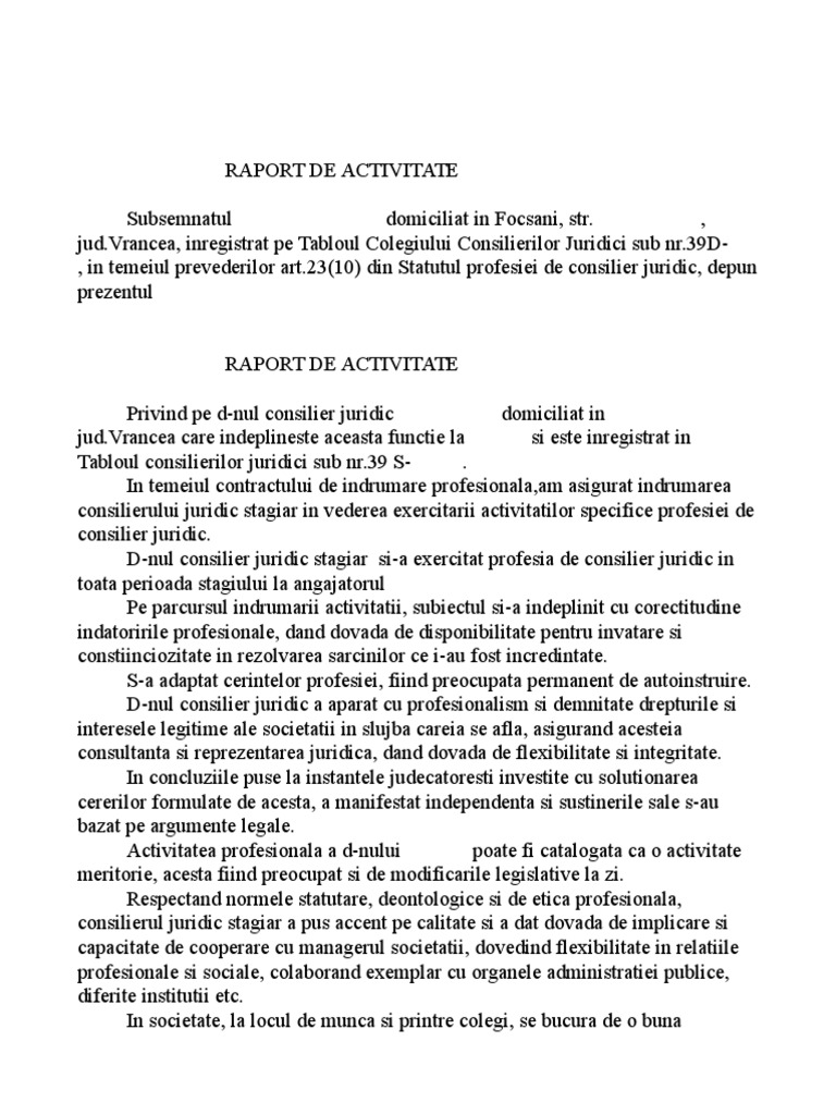 Model Raport Activitate