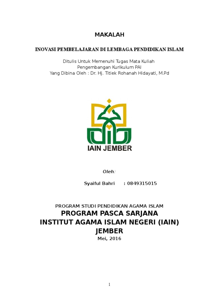 Makalah Inovasi Pembelajaran Pendidikan Islam