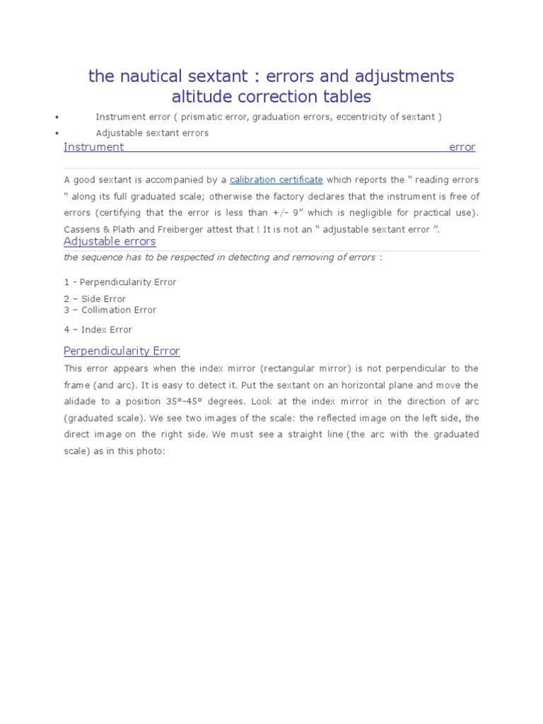 Sextant Errors and Adjustments Guide | PDF | Altitude | Refraction