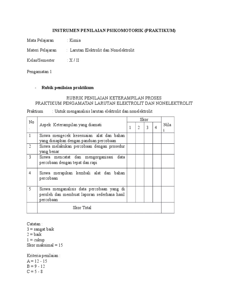 Contoh Penilaian Psikomotor PDF
