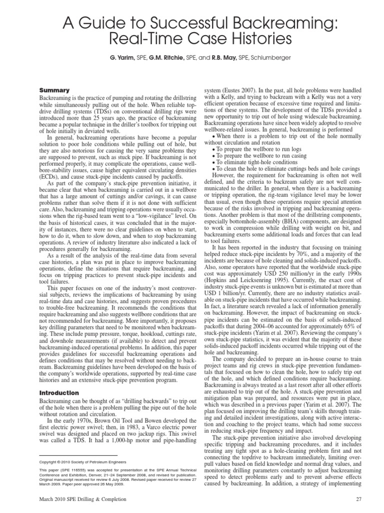 A Guide To Successful Backreaming RealTime Case Histories) SPE