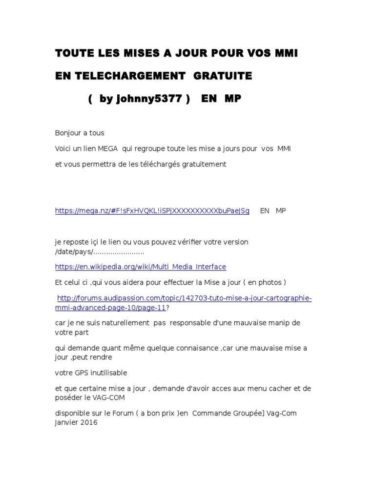 Revue Technique Audi A3 8p Pdf Gratuit TOUTE LES MISES A JOUR POUR VOS MMI EN TELECHARGEMENT GRATUITE ( by  Johnny5377) | PDF | Fichier informatique | Informatique