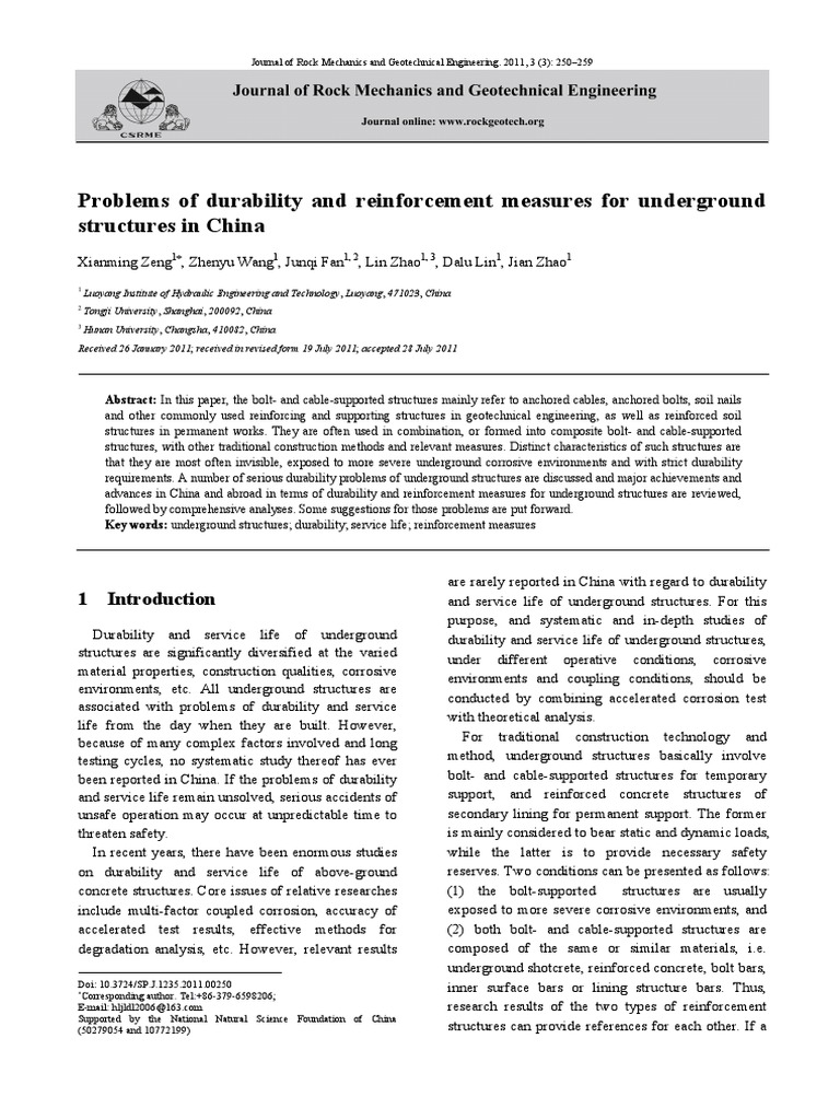 Durability Issues in China's Underground Structures | PDF | Corrosion ...