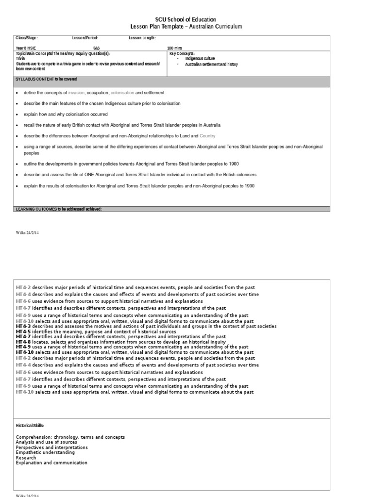 Lesson Plan Template PDF Indigenous Australians Curriculum