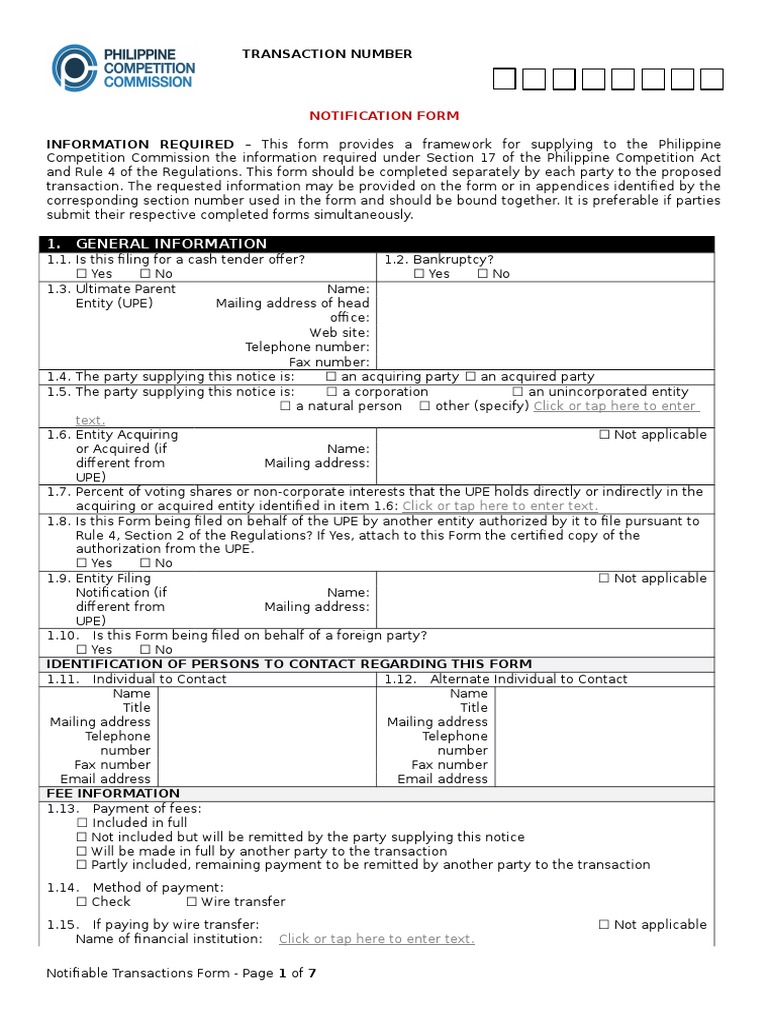 Philippine Competition Notification Form | PDF | Mergers And ...