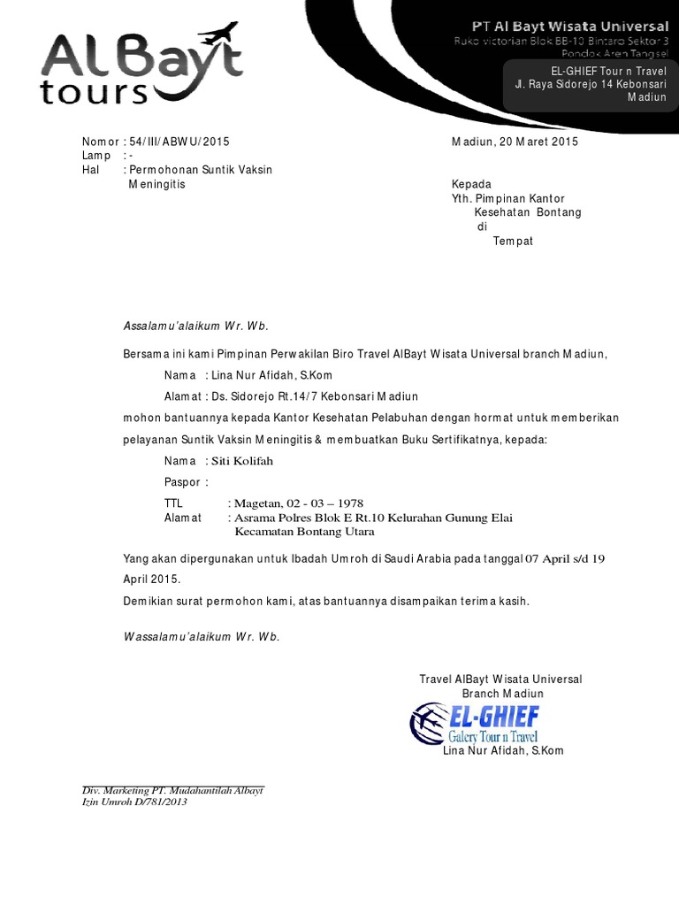 Contoh Surat Pengantar Vaksin Jamaah