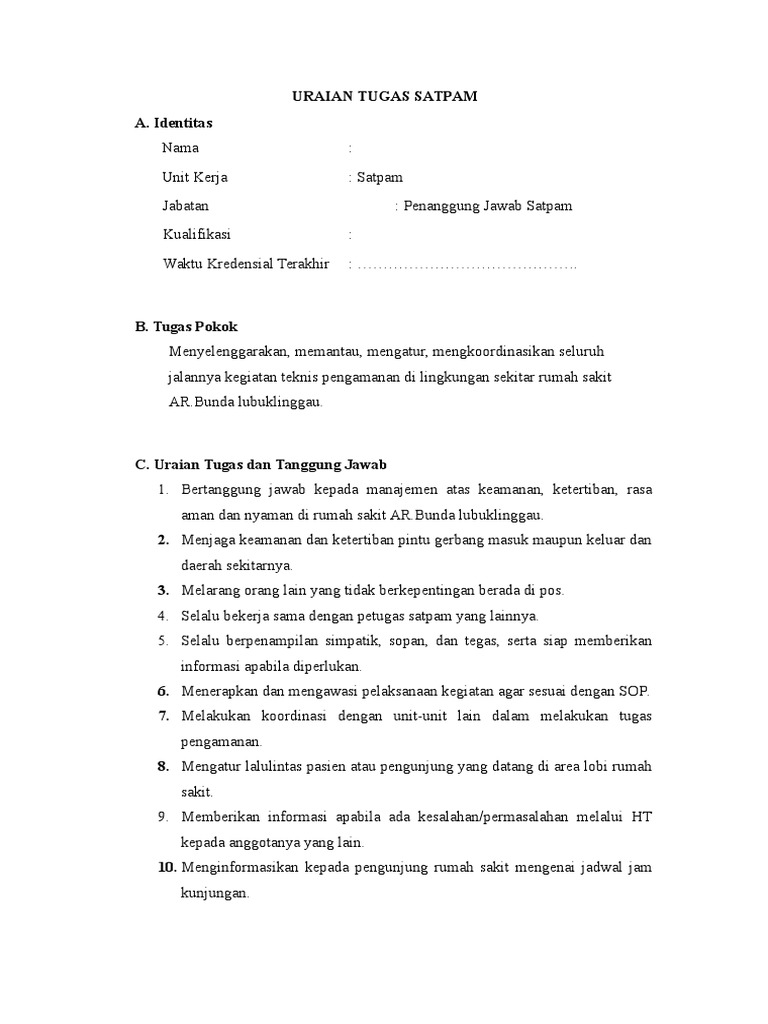 Uraian Tugas Satpam Docx
