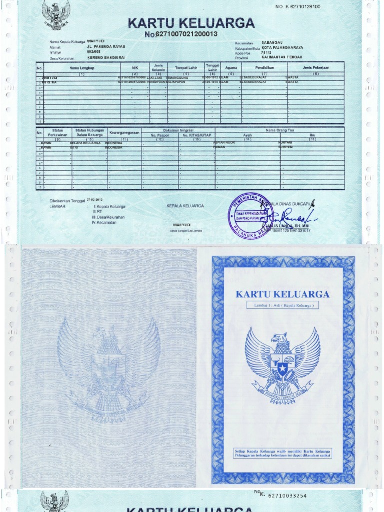 Kartu Keluarga Kosong Palangka Aldy
