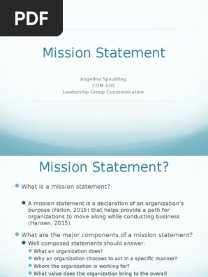 Com 430 Mission Statemnt Spaulding Pdf Brand Leadership