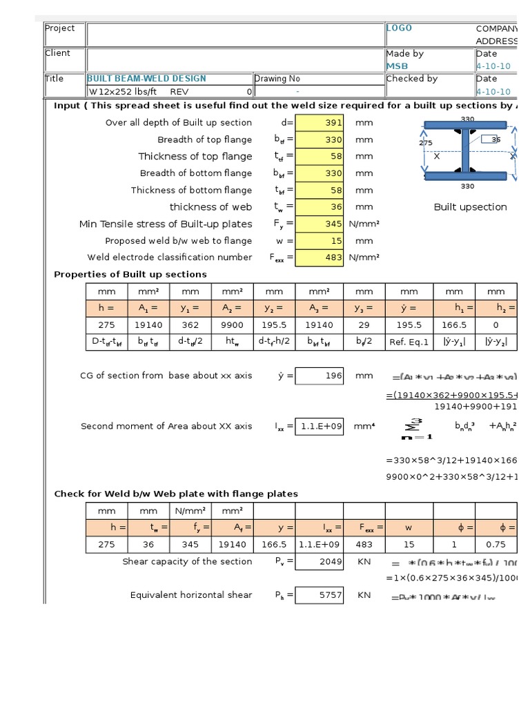 Aisc Weld Built Up Section Fw