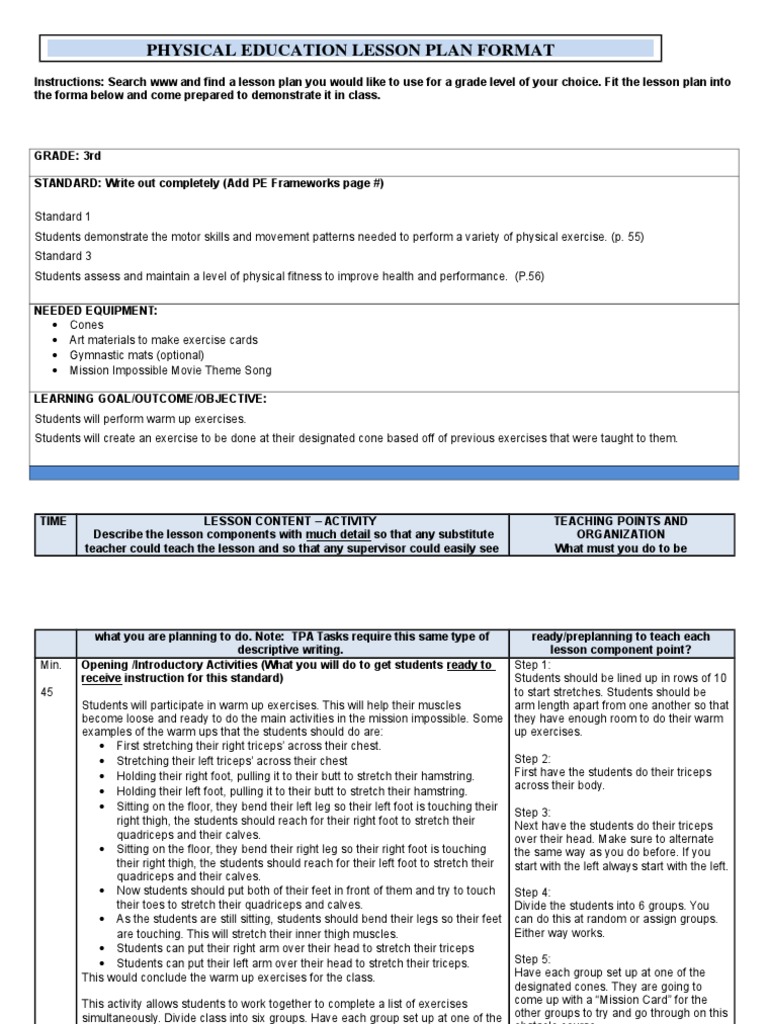 Pe Lesson Format Su7  Physical Education  Foot