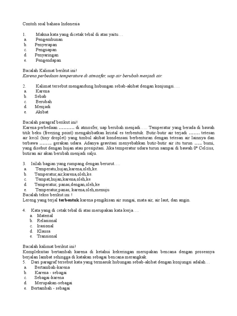 Contoh Soal Bahasa Indonesia