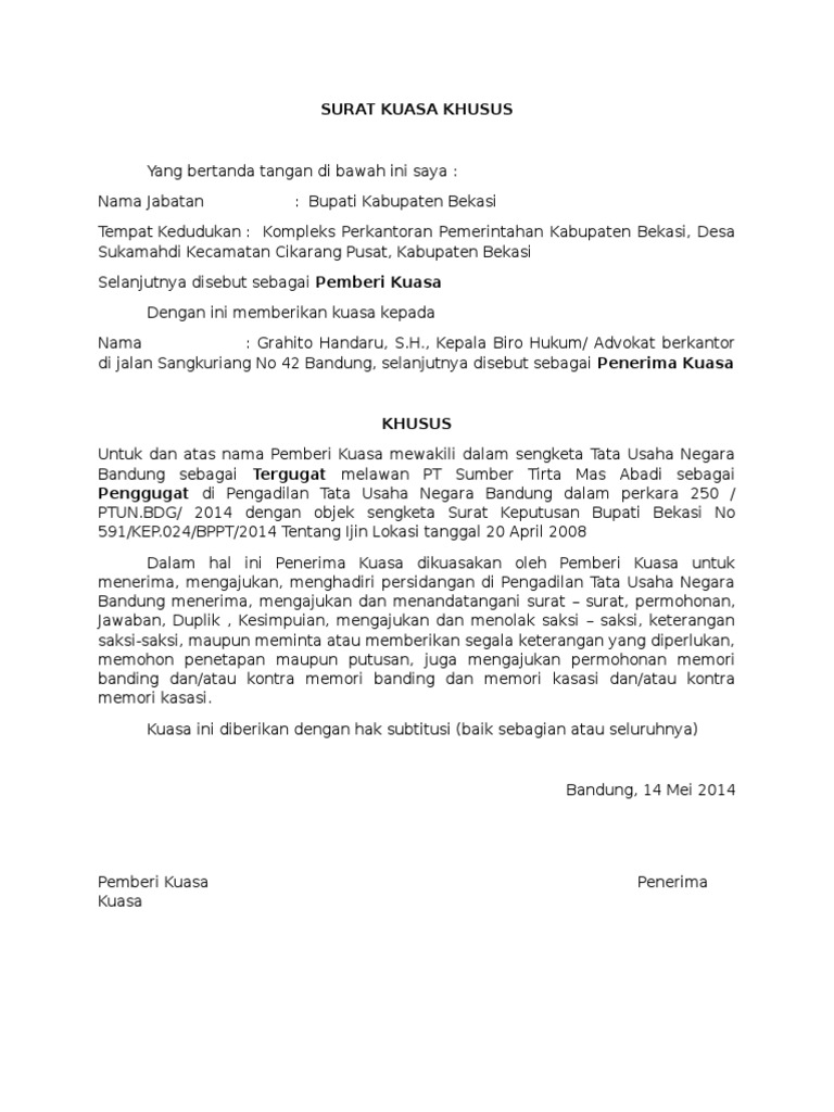 Surat Kuasa Khusus Tergugat