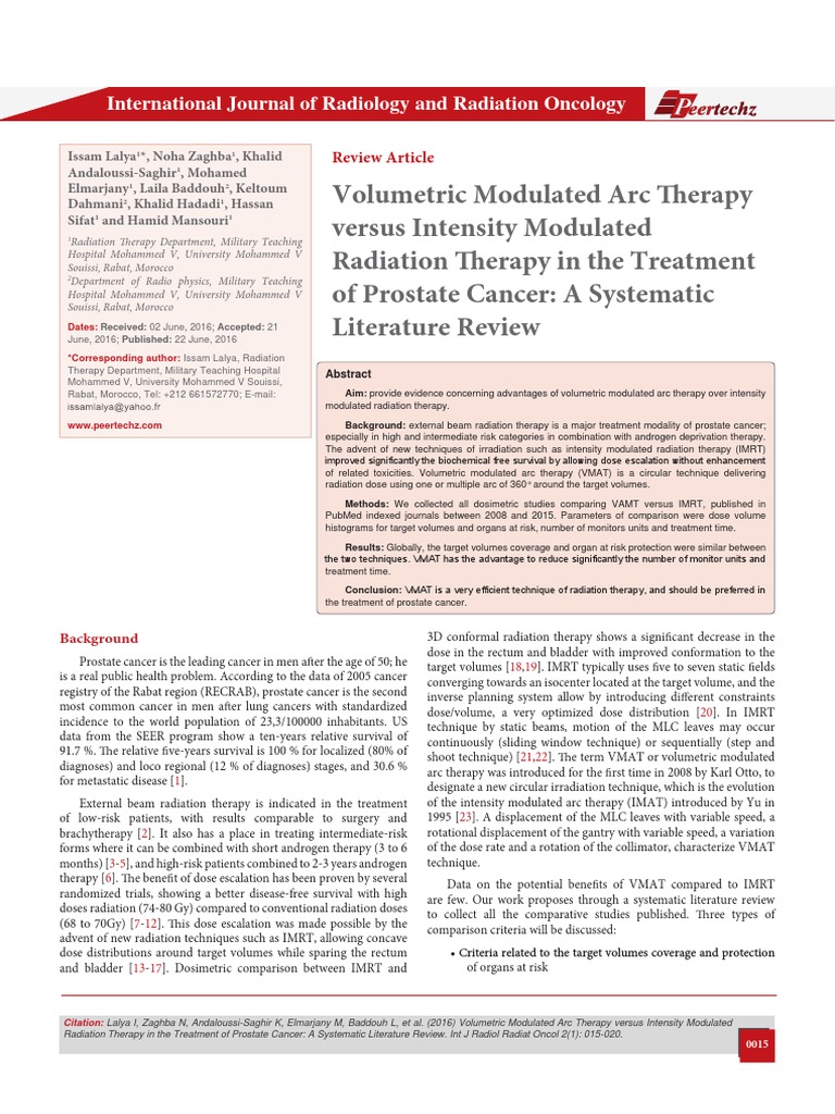 Volumetric Modulated Arc Therapy Versus Intensity Modulated Radiation ...