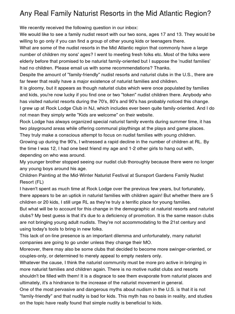Any Real Family Naturist Resorts in The Mid Atlantic Region? PDF