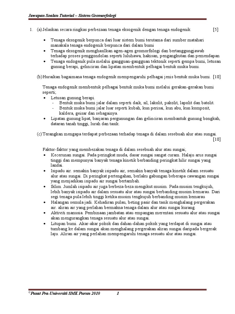 Soalan Tutorial - Sistem Geomorfologi - Jawapan