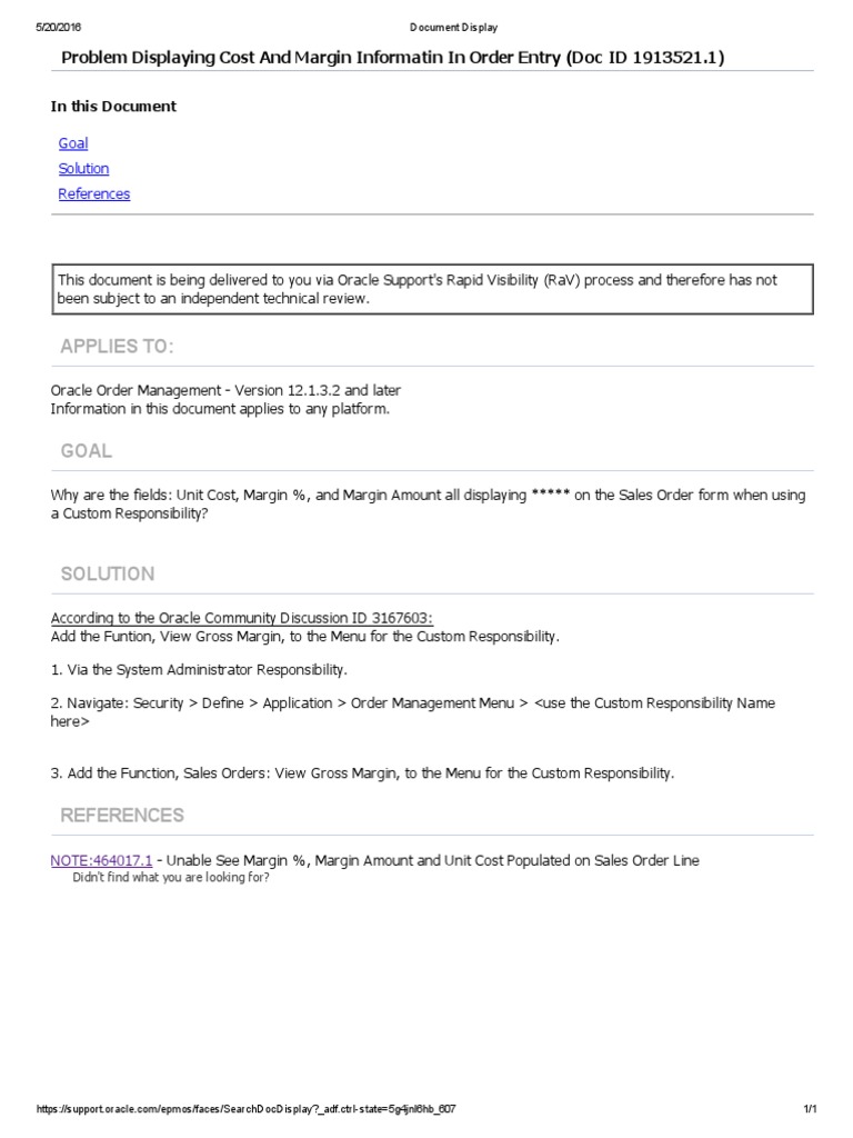 Oracle Order Entry Cost Issue | PDF | Finance & Money Management