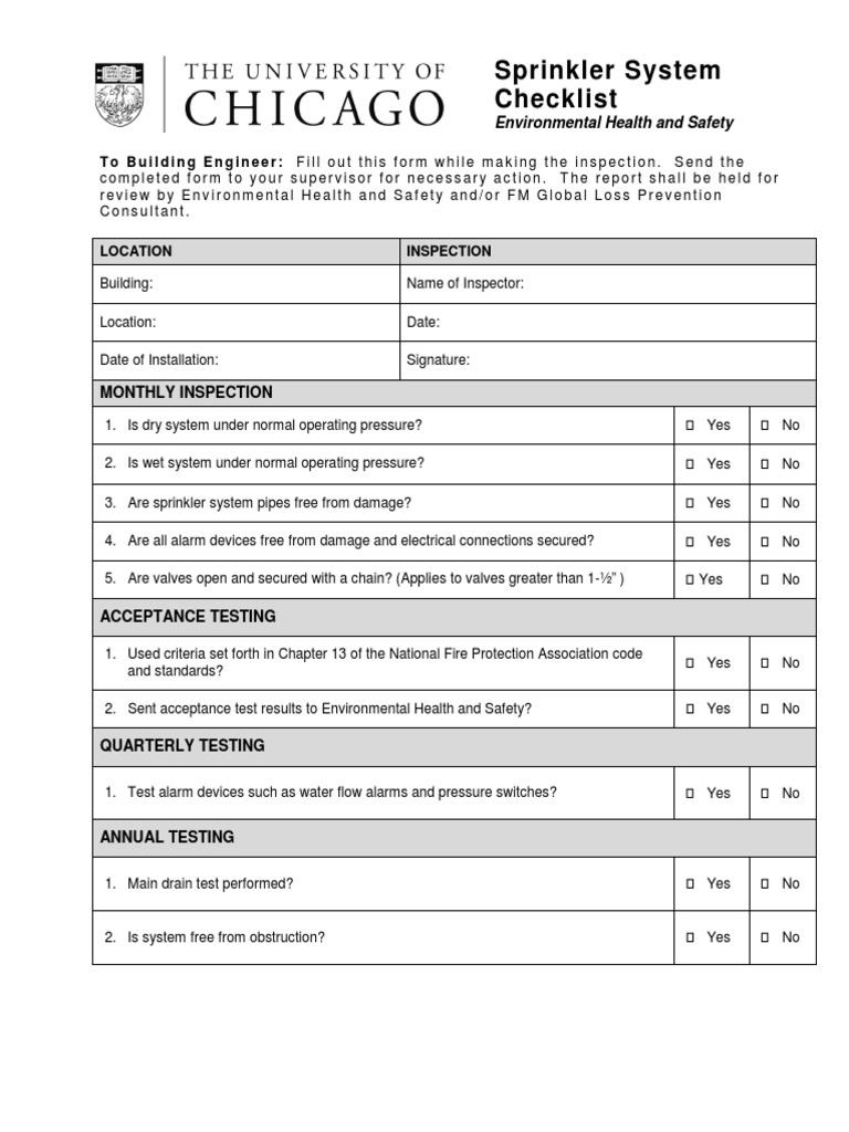 Sprinkler System Checklist