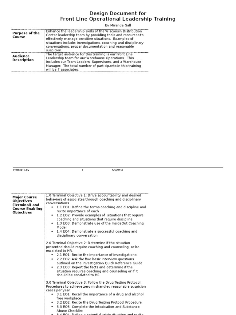 Front Line Leadership Training Plan | PDF | Drug Test | Leadership