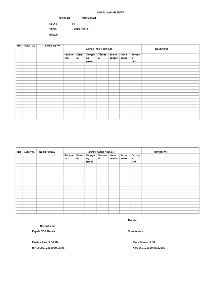 Jurnal Harian Siswa Pdf