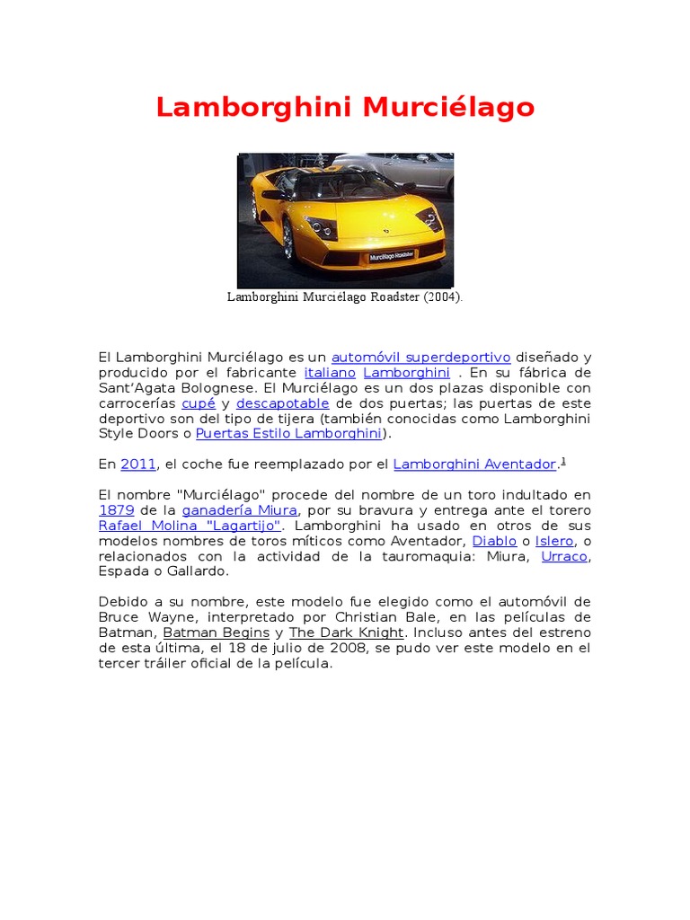 Lamborghini Murciélago | PDF | Automóviles | Vehículo de motor