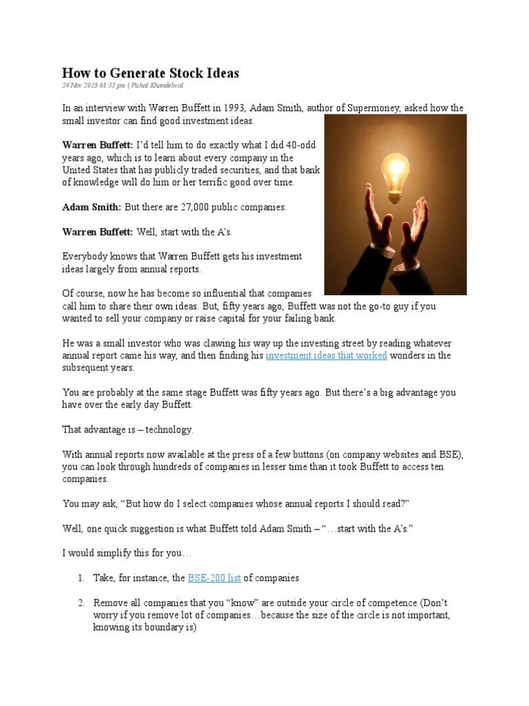 How To Generate Stock Ideas | PDF | Stocks | Margin (Finance)