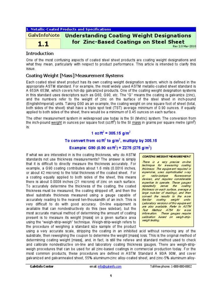 Understanding Coating Weight Designations For Zinc-Based Coatings On ...
