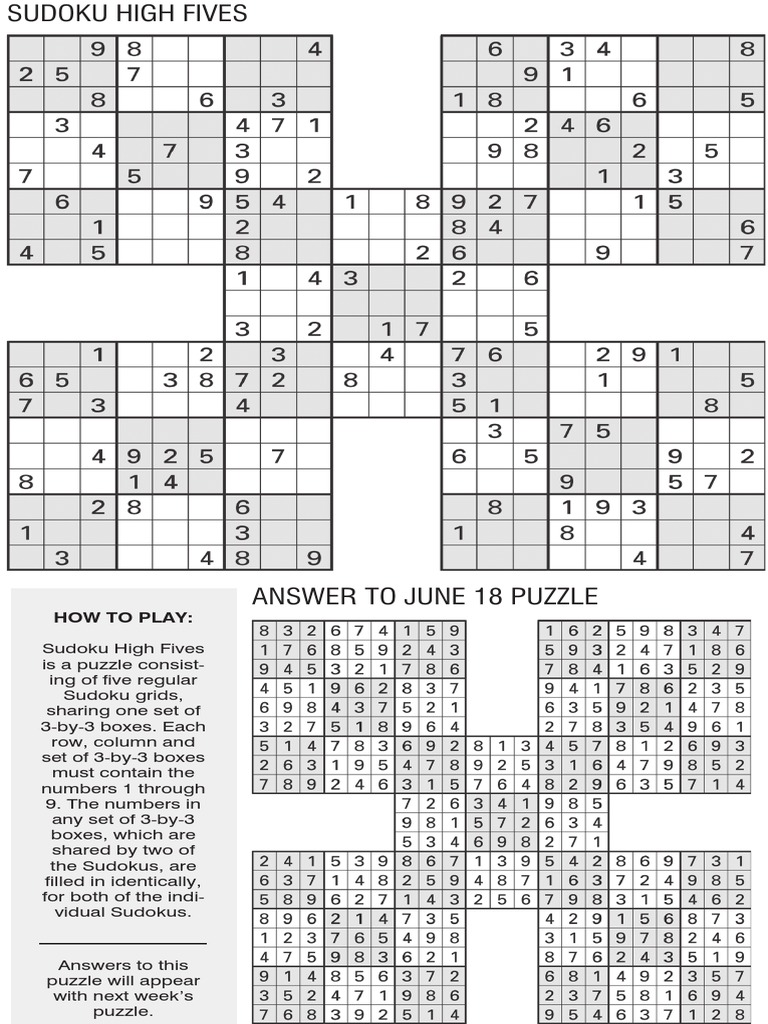 Printable Sudoku High Five June 25