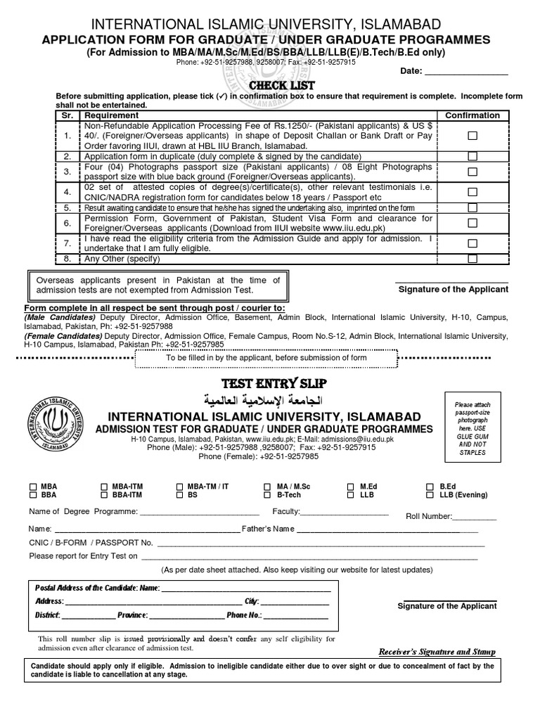 IIU Application Form Bachelor & Master | PDF | Academic Degree ...
