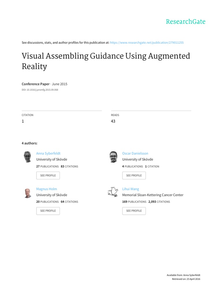 Visual Assembling Guidance Using Augmented Reality | PDF | Virtual ...