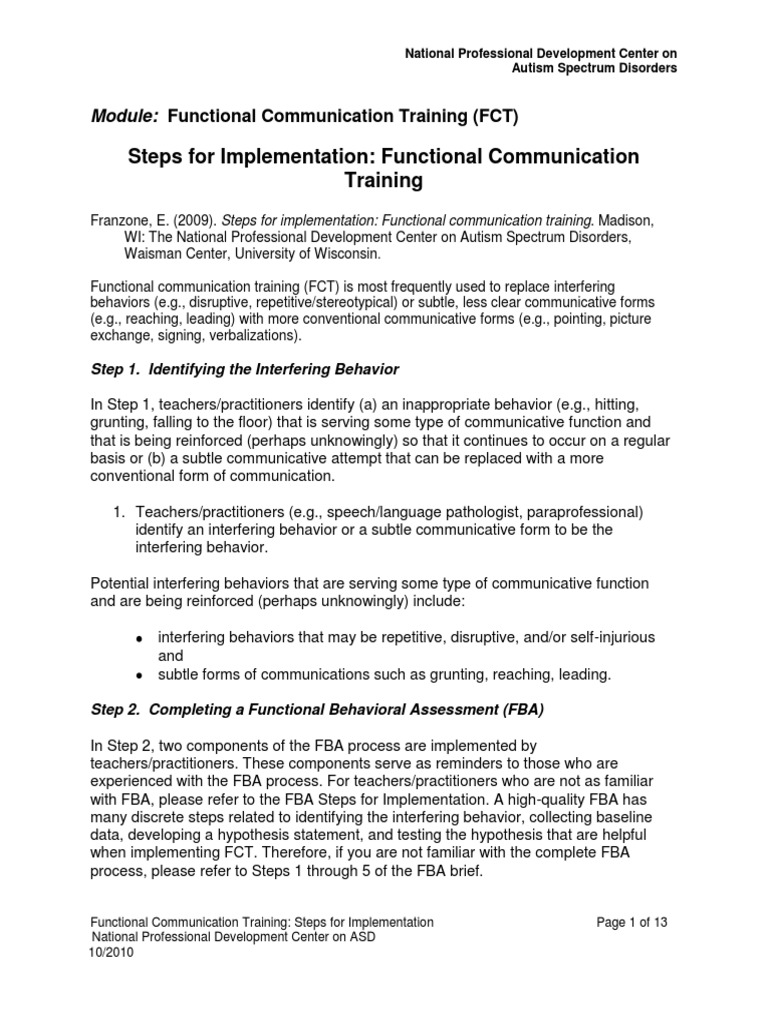 Steps For Implementation: Functional Communication Training | PDF ...