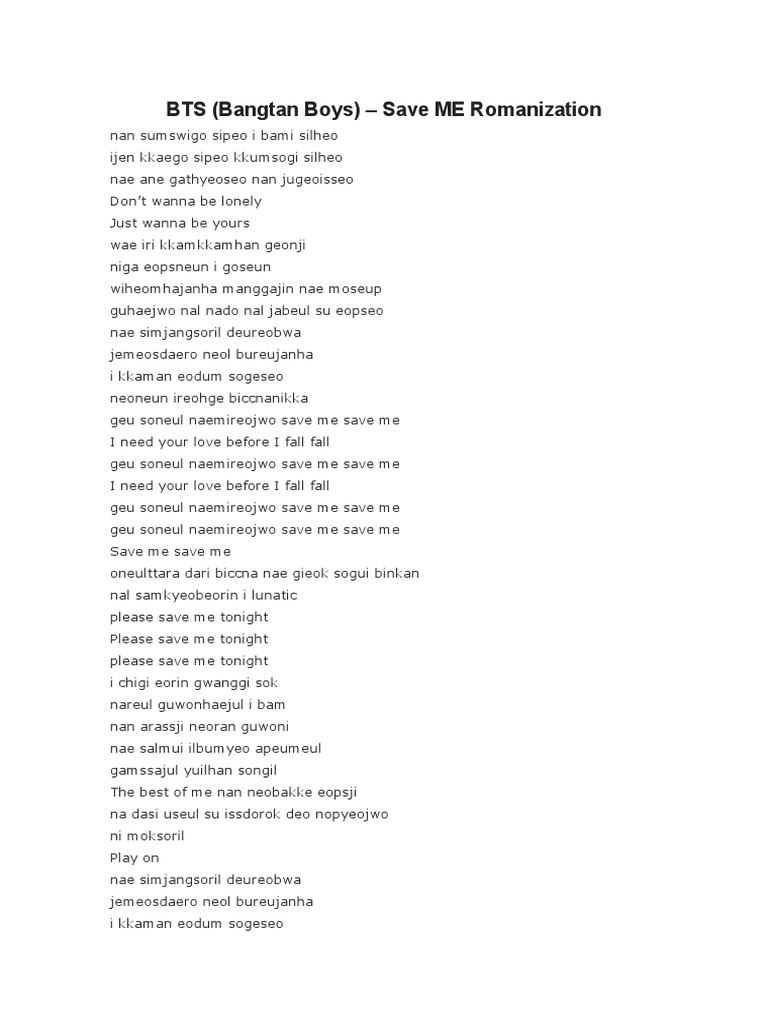 Save Me - Bts Lyrics | PDF | Entertainment (General)