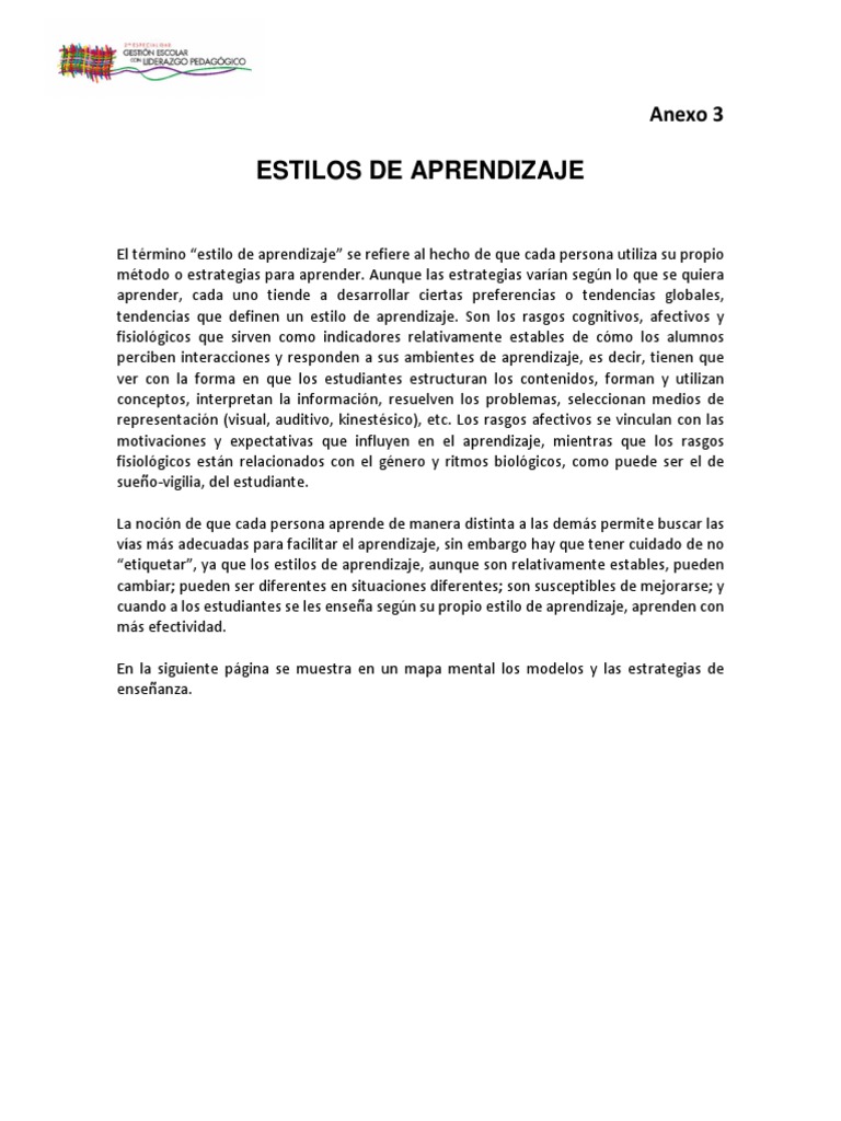 Modelos de Estilos de Aprendizaje | PDF | Aprendiendo estilos | Aprendizaje
