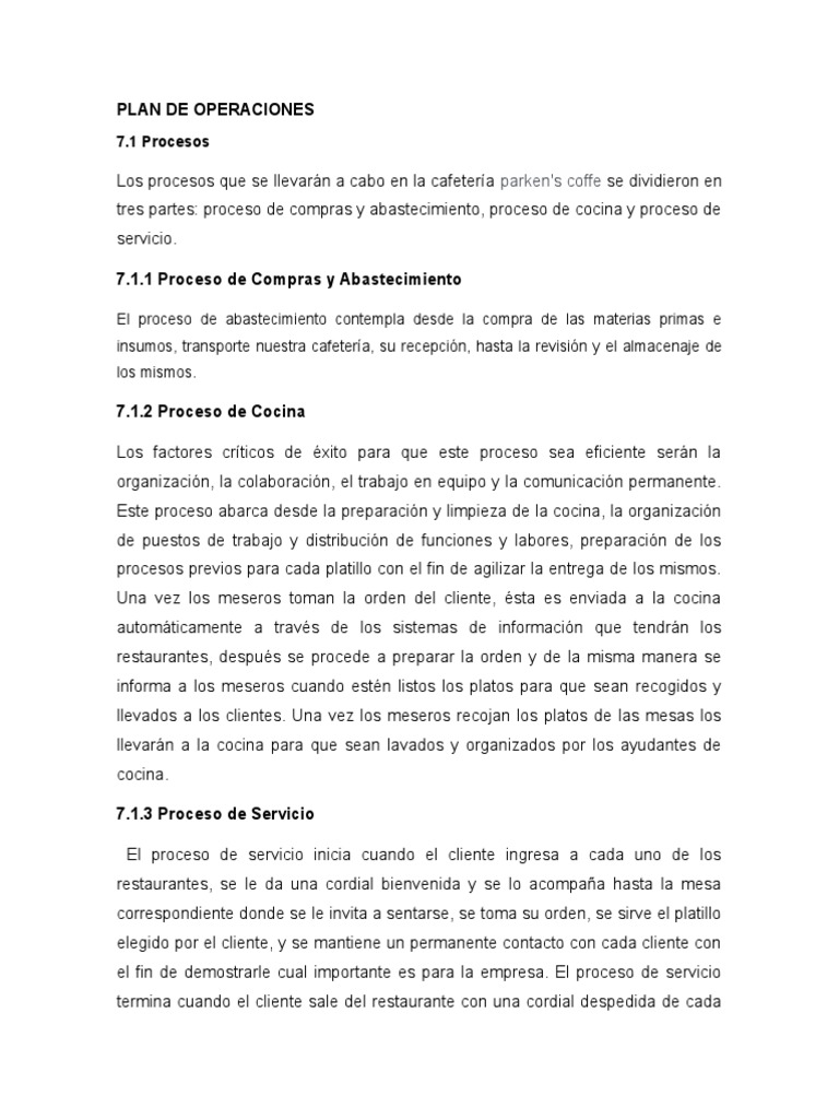 Plan de Operaciones para Cafetería Raw Food | PDF | Calidad (comercial ...