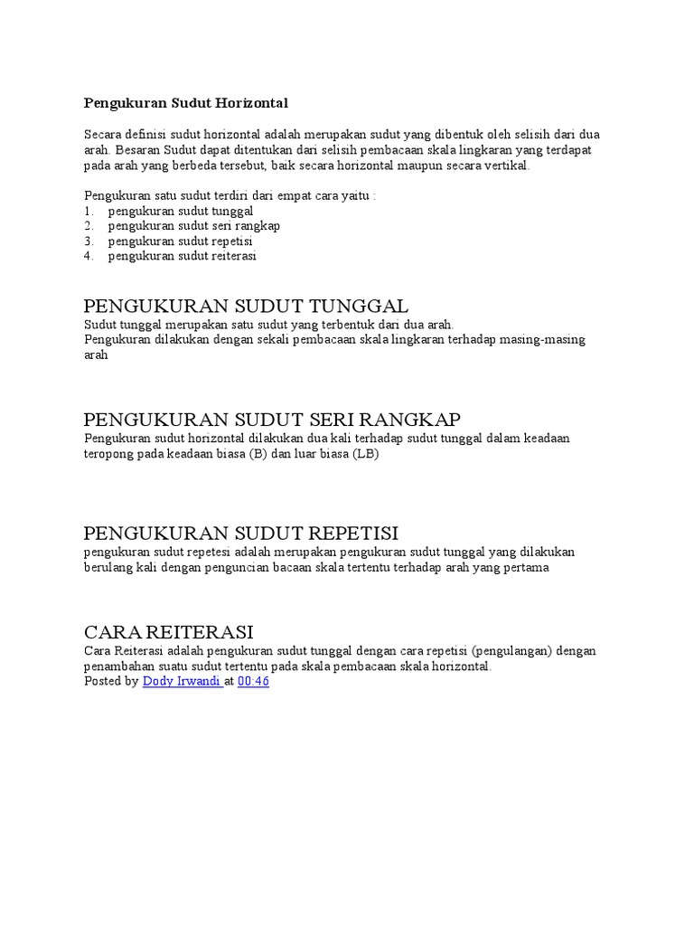 Pengukuran Sudut Horizontal Biasa Dan Luar Biasa Pdf