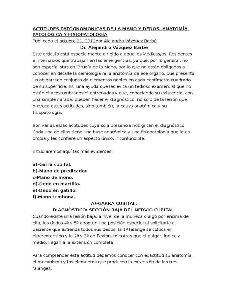 Actitudes Patognomónicas de La Mano y Dedos | PDF | Mano | Sistema ...