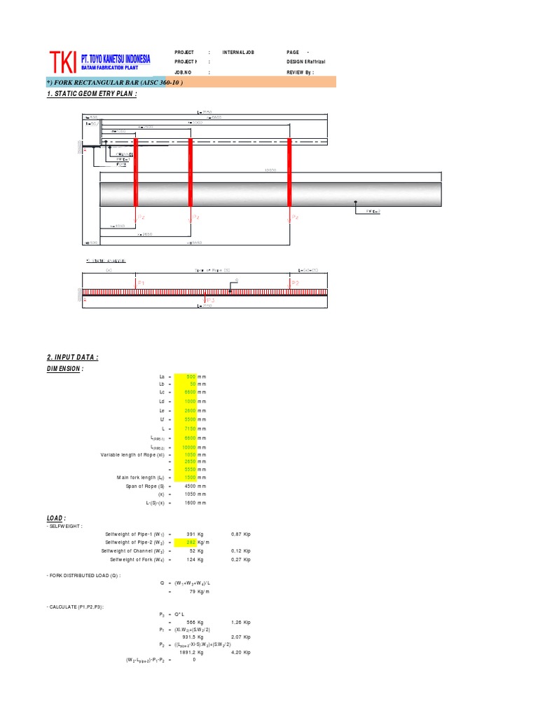 Static Geometry Plan:: ) Fork Rectangular Bar (Aisc 360-10) | PDF