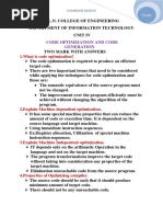 COMPILER DESIGN Unit 5 Two Mark With Answer