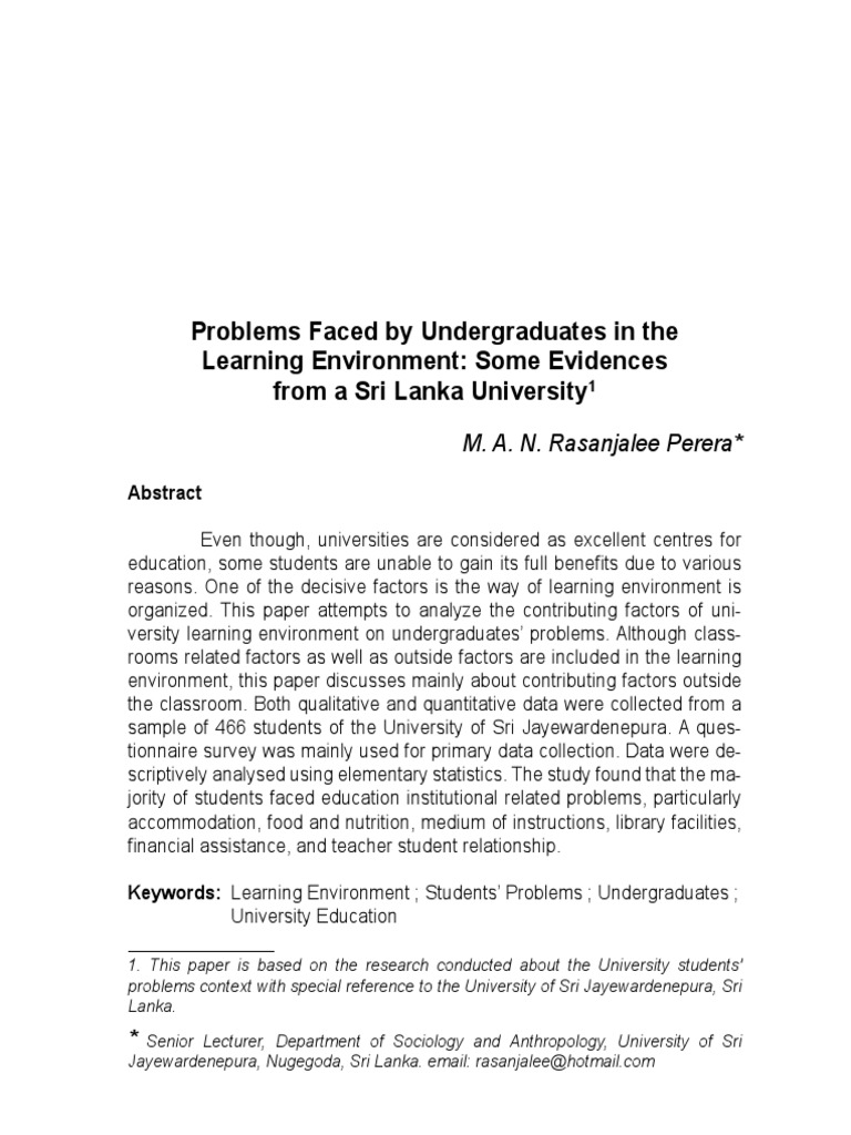 Undergraduates' Learning Environment Issues | PDF | Psychological ...