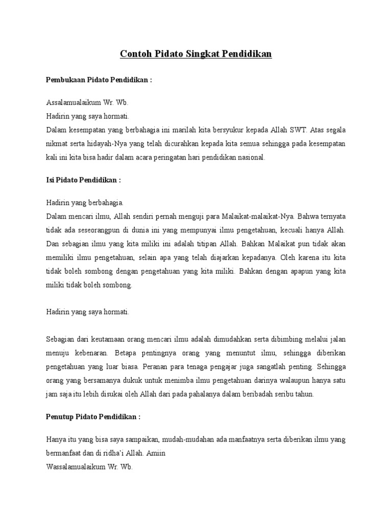 Contoh Pidato Singkat Pendidikan  PDF