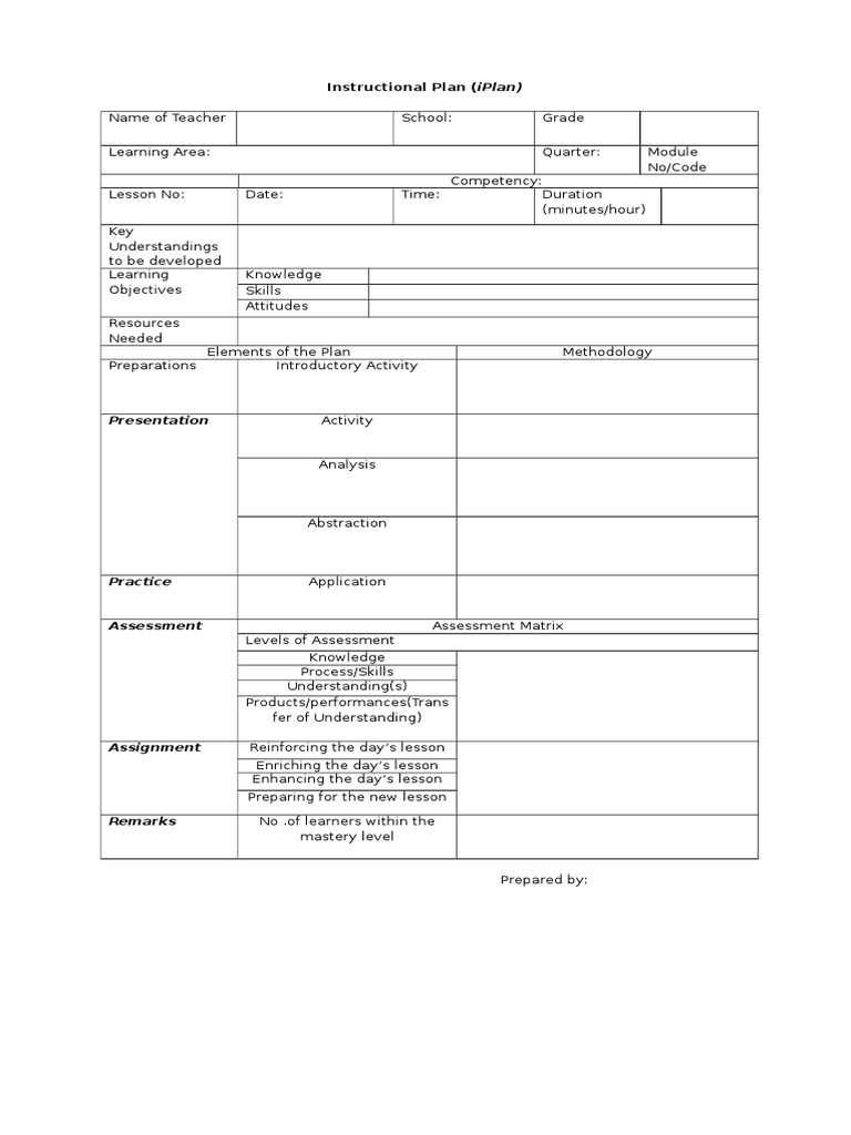 Comprehensive Instructional Plan Template | PDF | Career & Growth