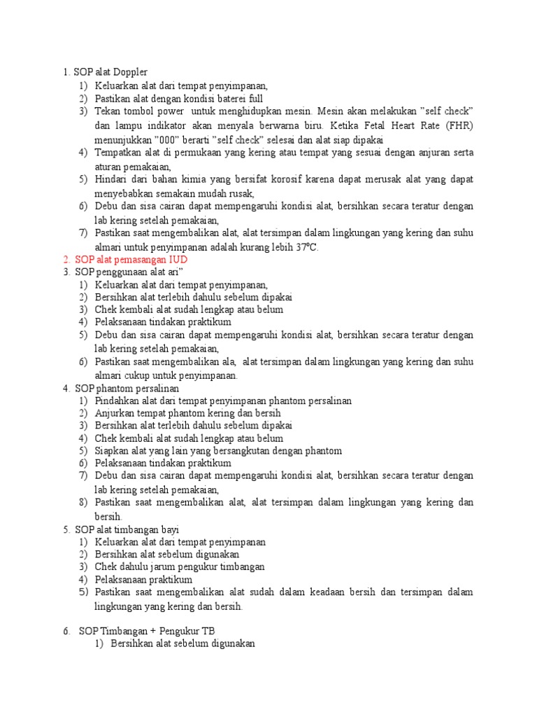 SOP Alat , Kebersihan Dan Perawatan