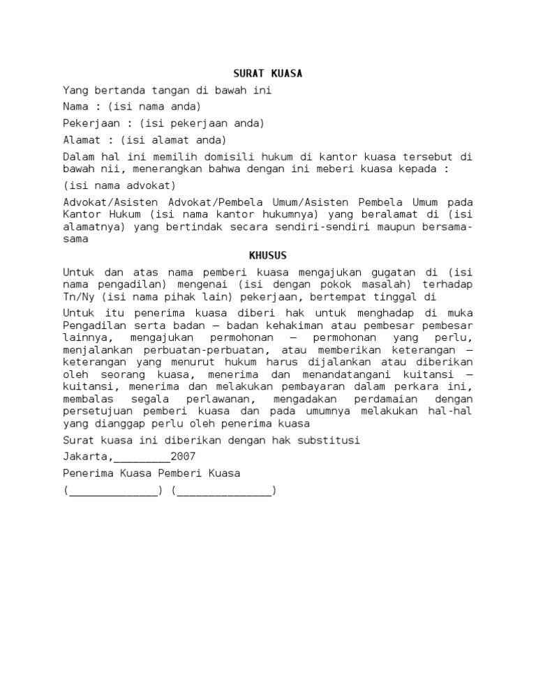 Contoh Surat Kuasa