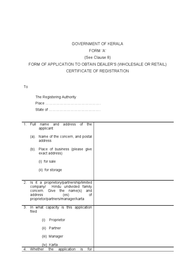 0080 0276 Manure Dealers Licence Form A Form Application To Obt PDF
