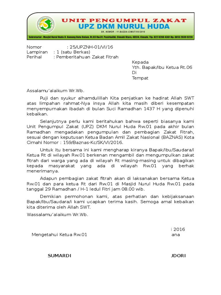 Contoh Surat Mohon Zakat