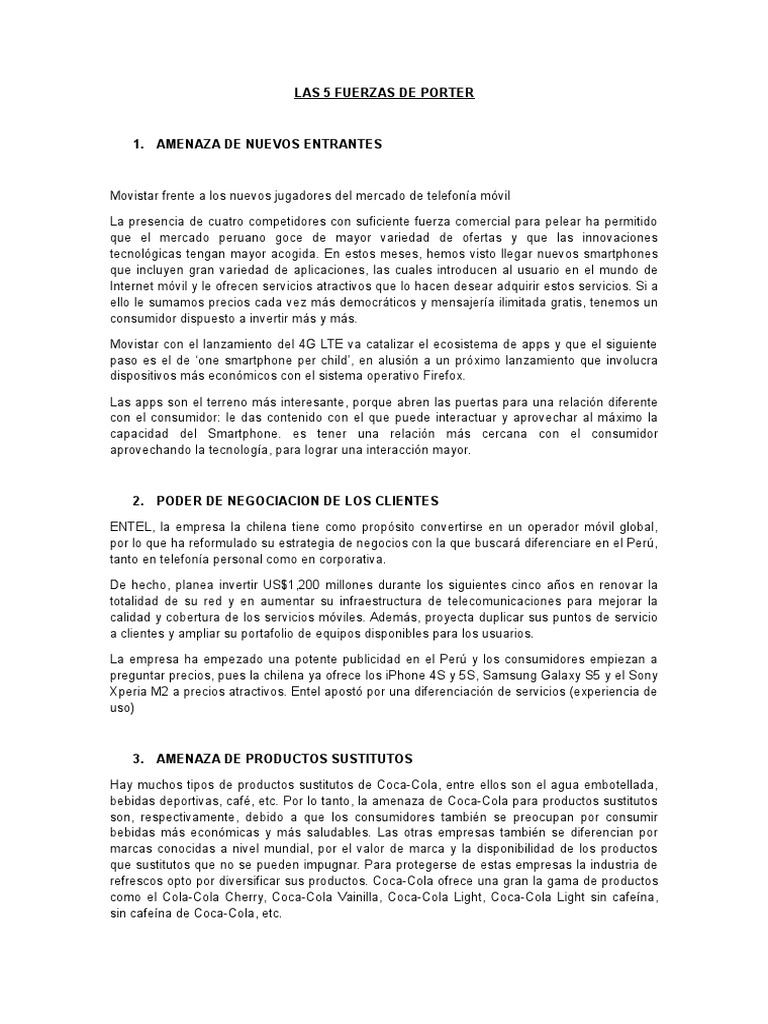 5 Forces De Porter Exemple Coca Cola