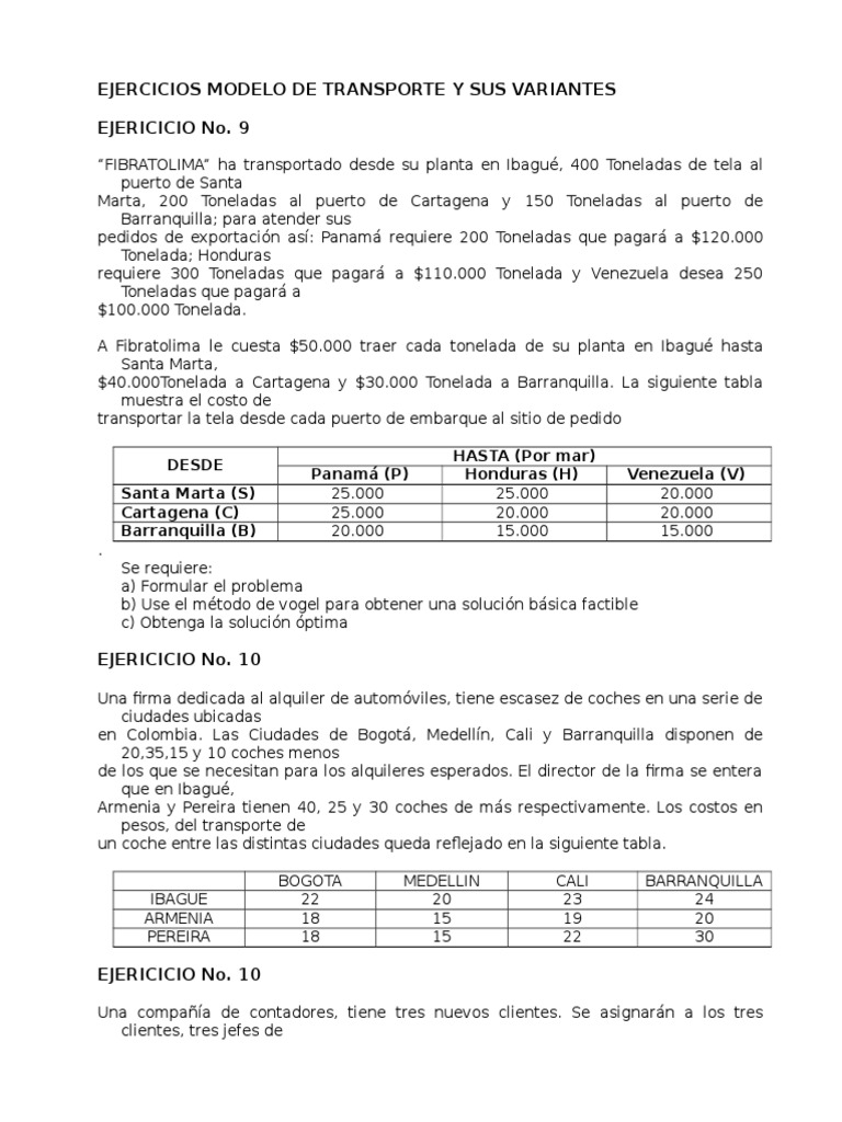 Ejercicios Modelo de Transporte y Sus Variantes | PDF